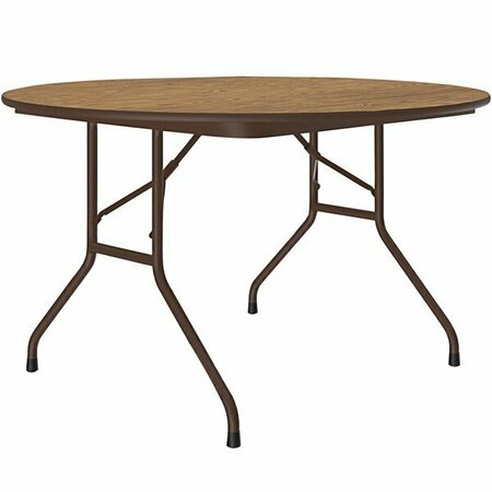 CORRELL 48'' Round Medium Oak Thermal-Fused Laminate Top Folding Table with Brown Frame 384CWBF48TFO